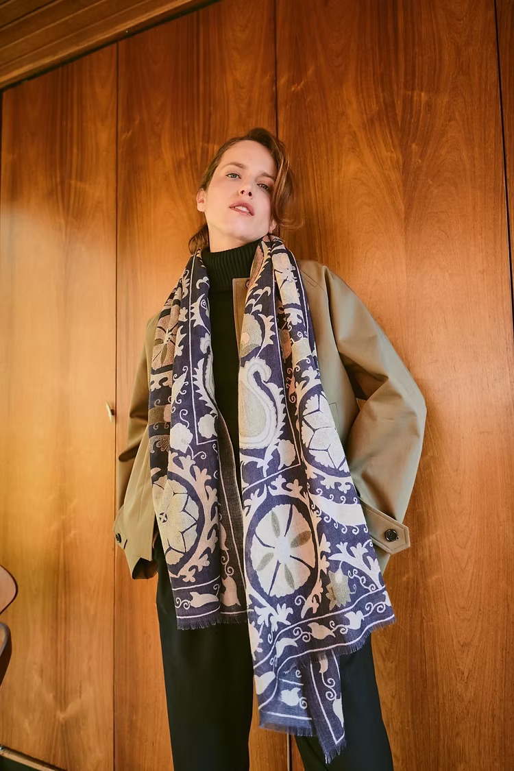 One Hundred Stars Susani Charcoal Wool Scarf