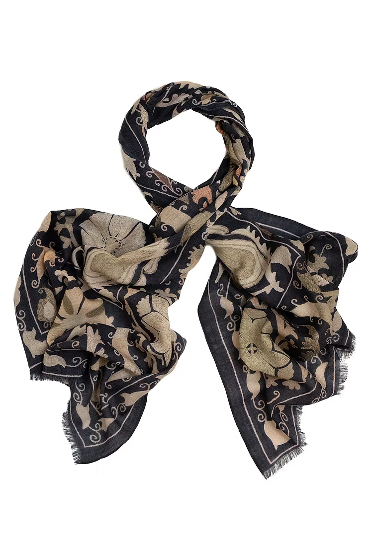 One Hundred Stars Susani Charcoal Wool Scarf