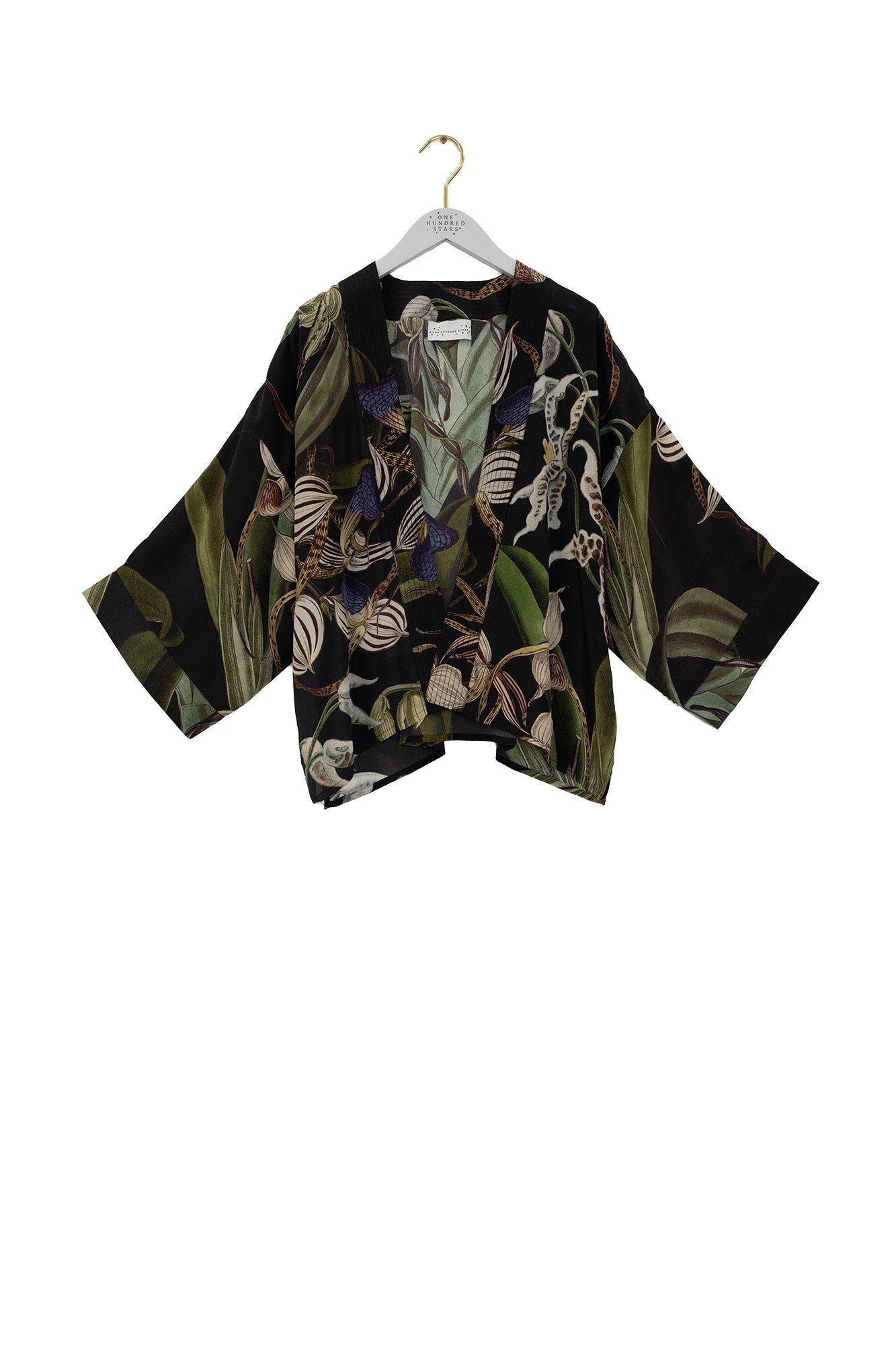 One Hundred Stars Orchid Black Kimono
