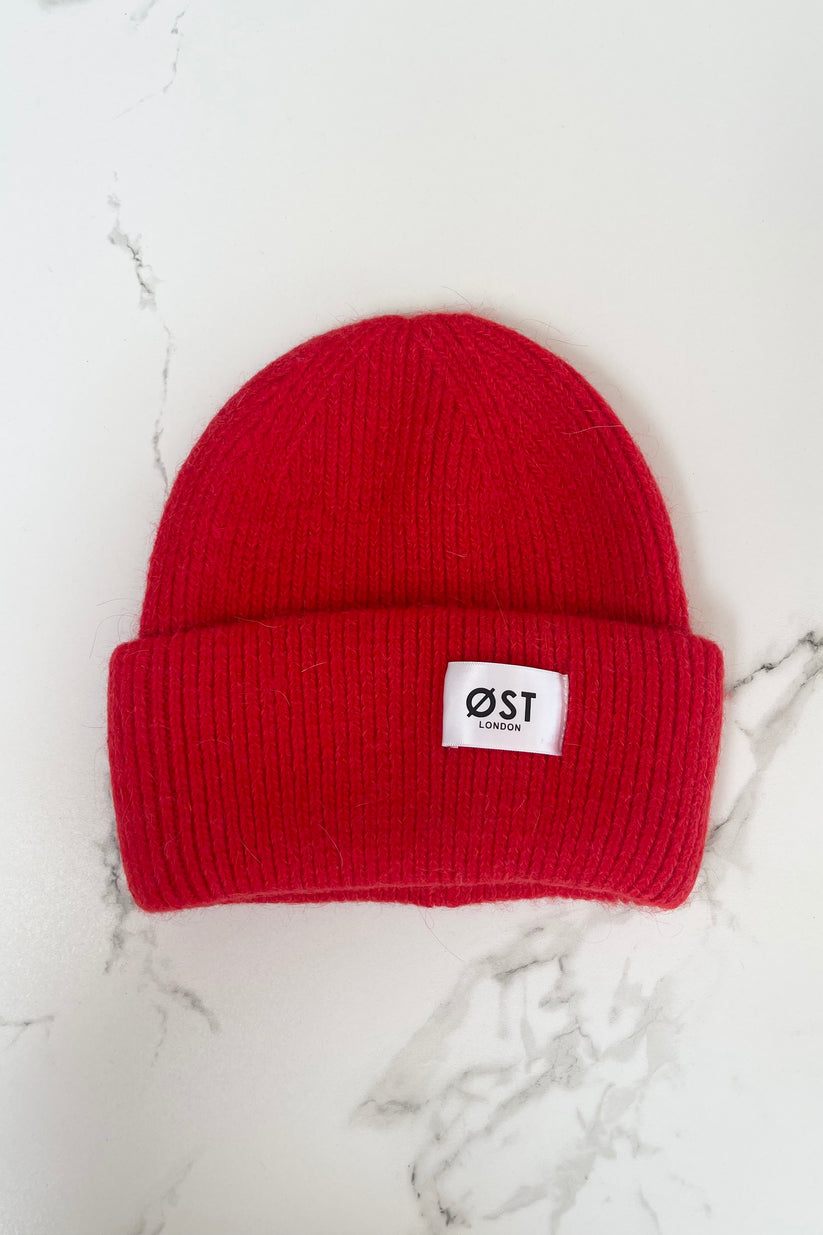 Osa London Clara Angora Beanie in Red