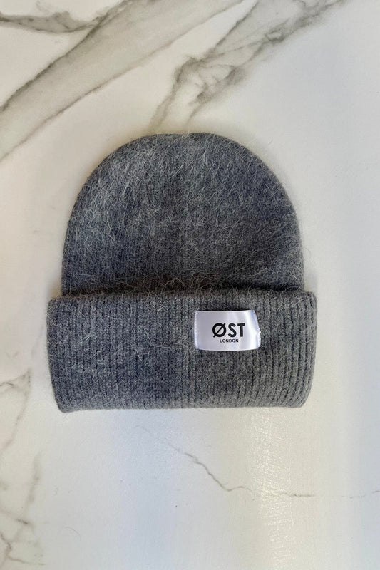 Ost London Clara Angora Beanie in Dark Grey