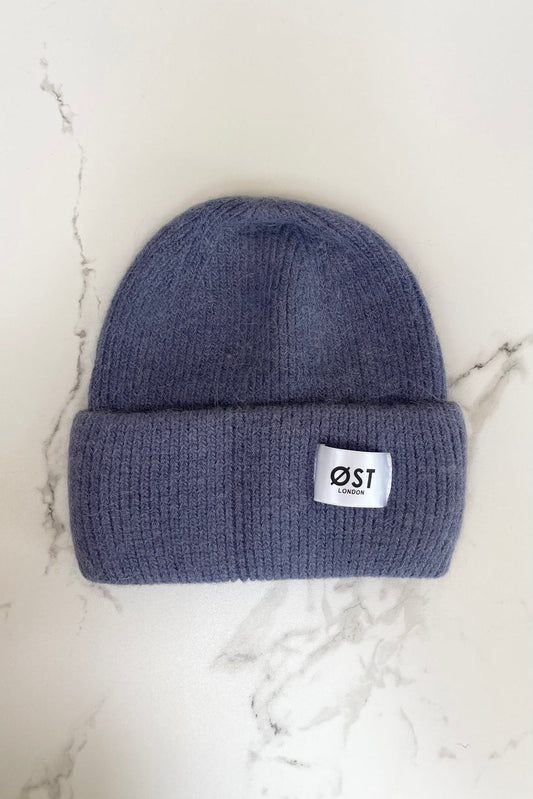 Ost London Clara Angora Beanie in Denim Blue