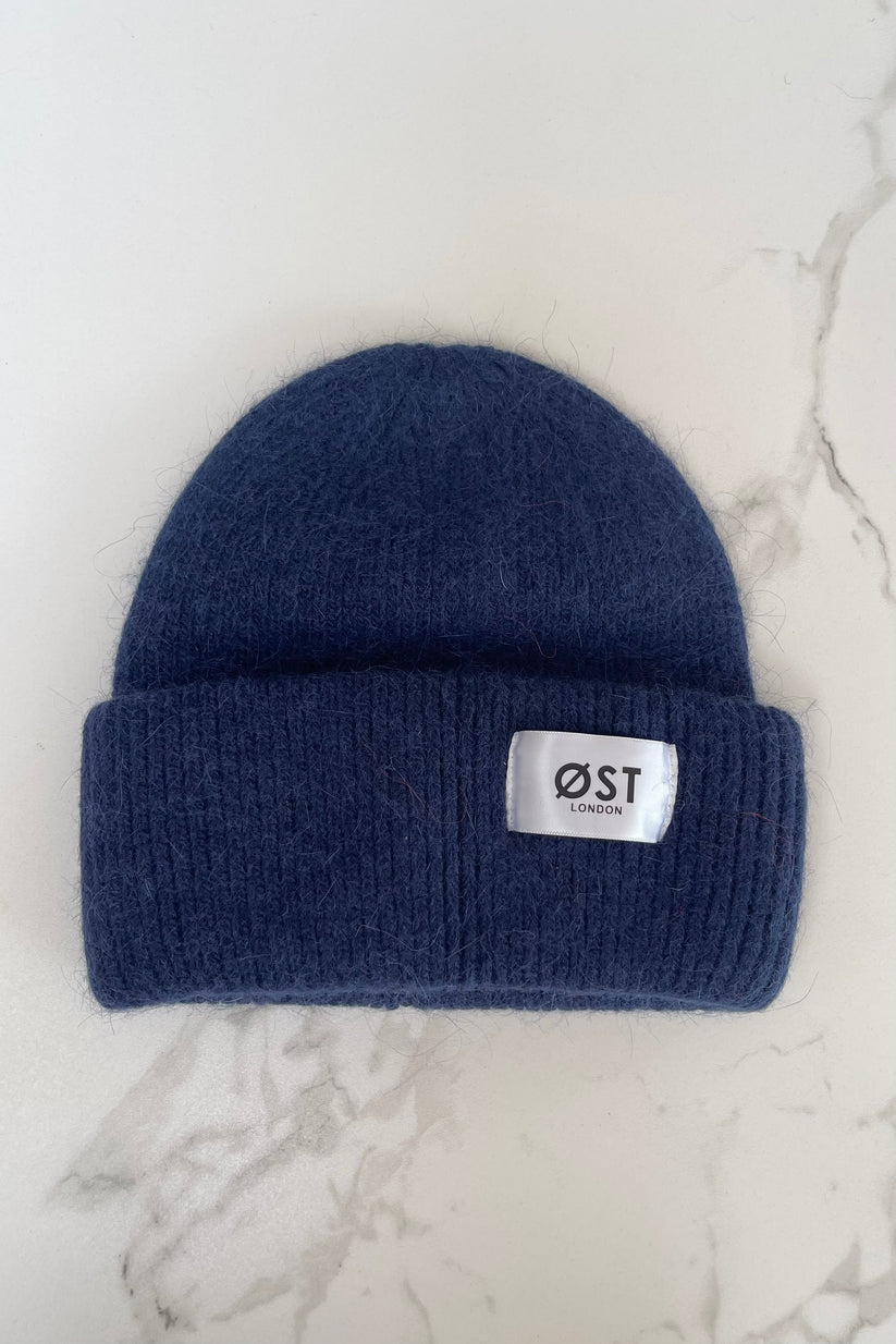 Ost London Clara Angora Beanie in Navy
