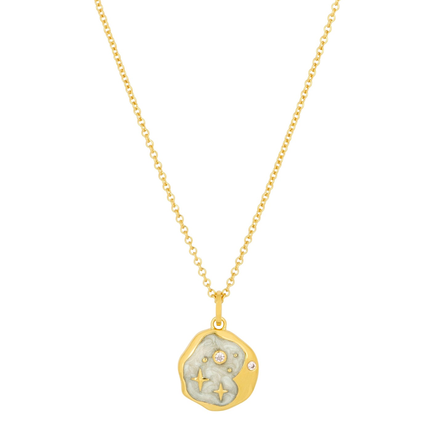 Pink Opal and Pearl Enamel Starry Night Gold Necklace