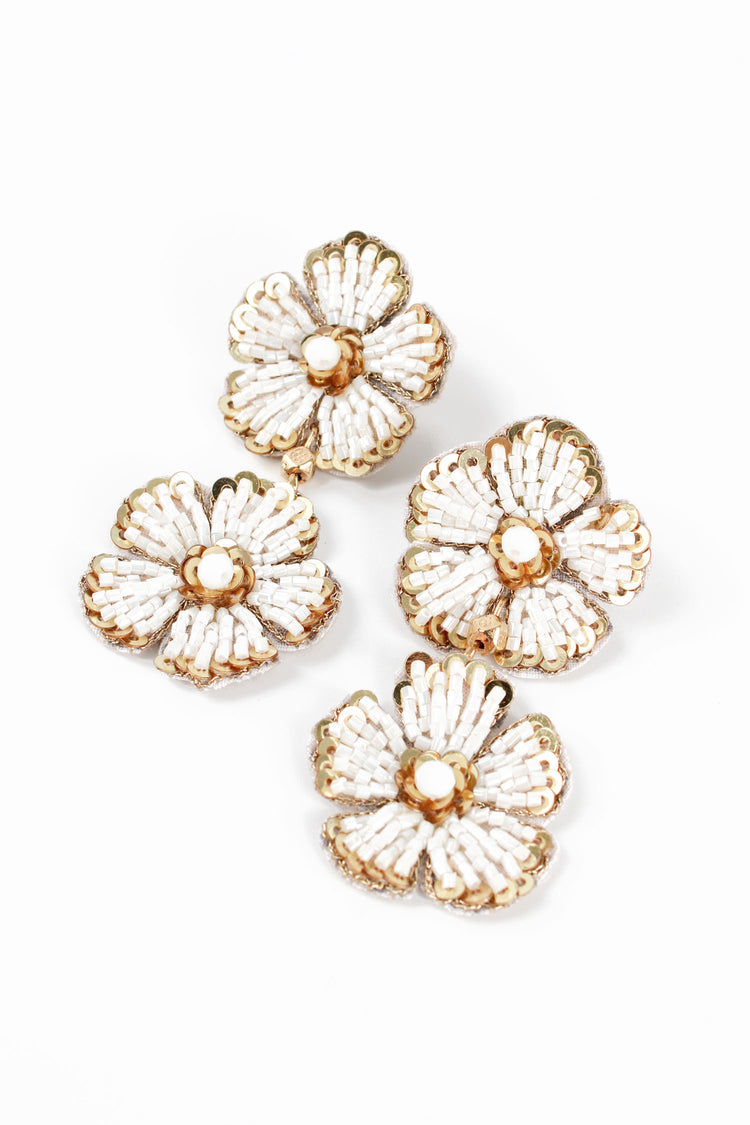 My Doris Pearl and Gold Floral Double Drop Earrings