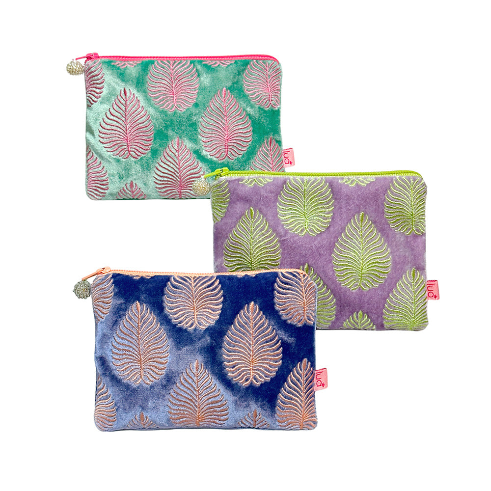 Geo Leaf Velvet Coin Purse in three colours