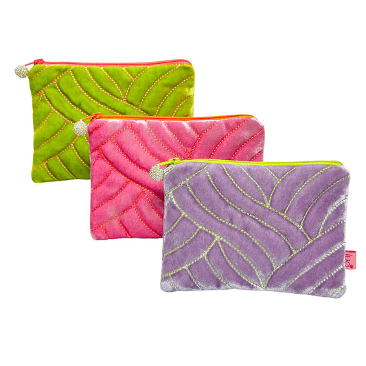 Quilted Velvet Stitch Purse in Lime, Candy Pink & Lavender