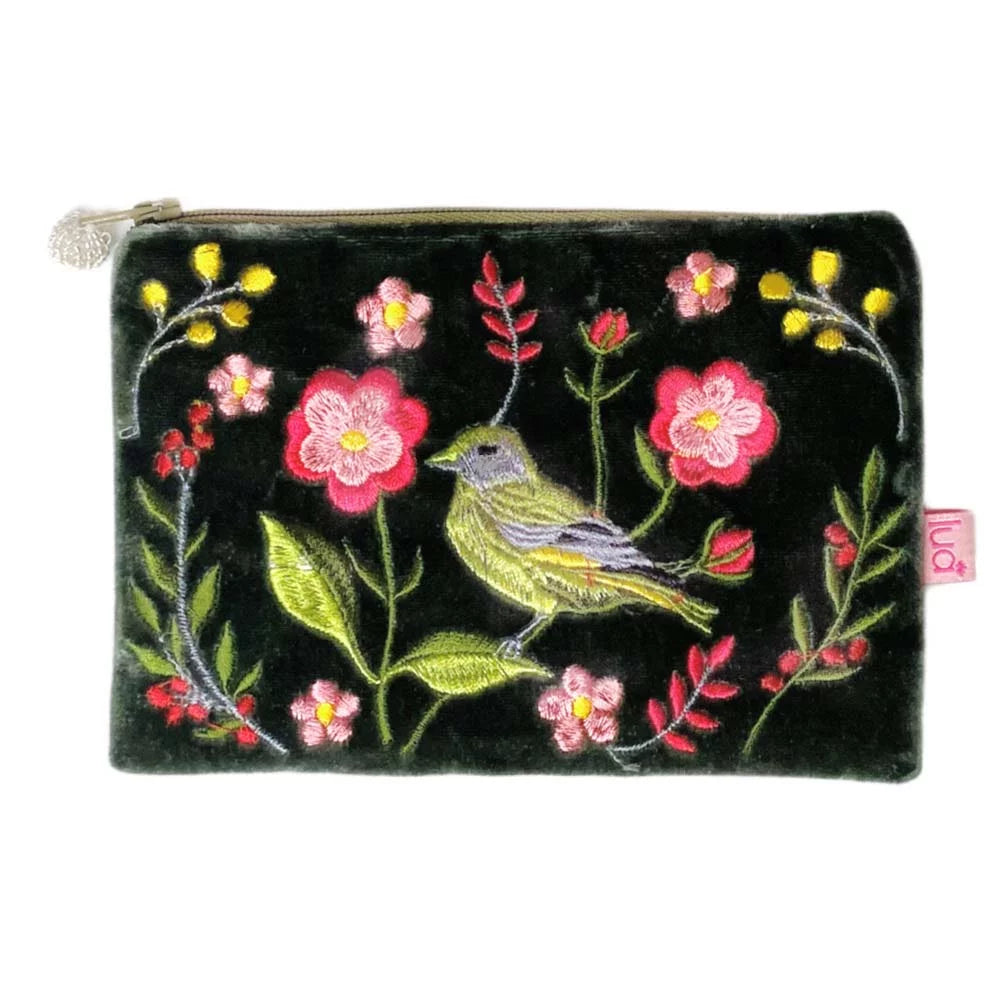 Lua Silk Velvet Greenfinch and Flower Purse