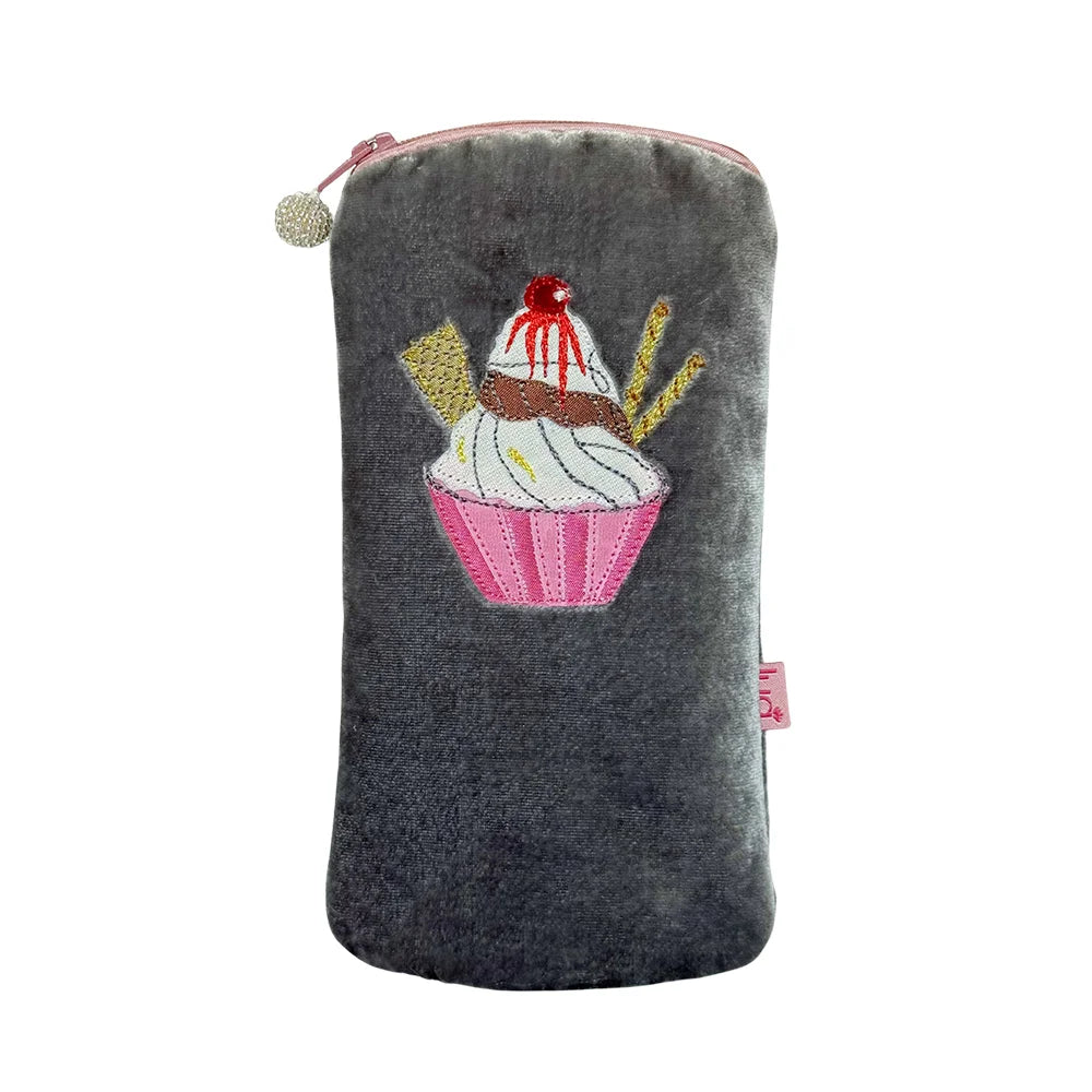 Lua Ice Cream Sundae Applique Velvet Glasses Case