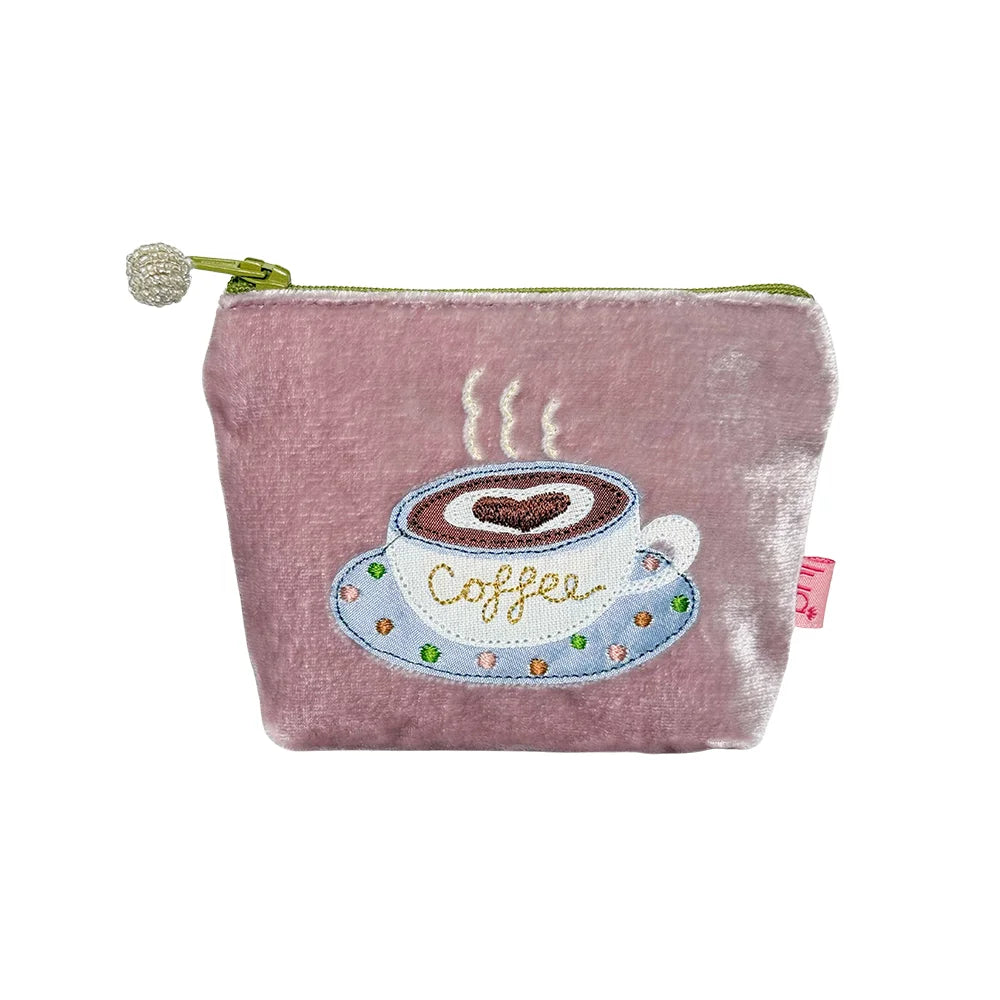 Lua Coffee Appliqued Velvet Mini Purse