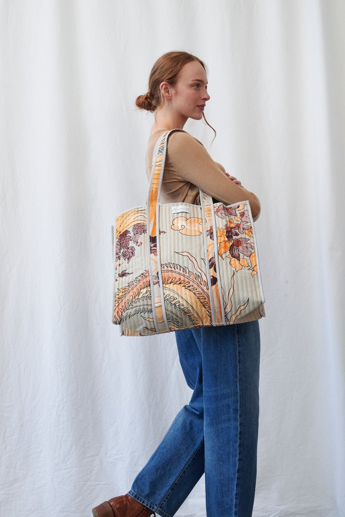 One Hundred Stars Phoenix Grey Canvas Quilted Tote Bag