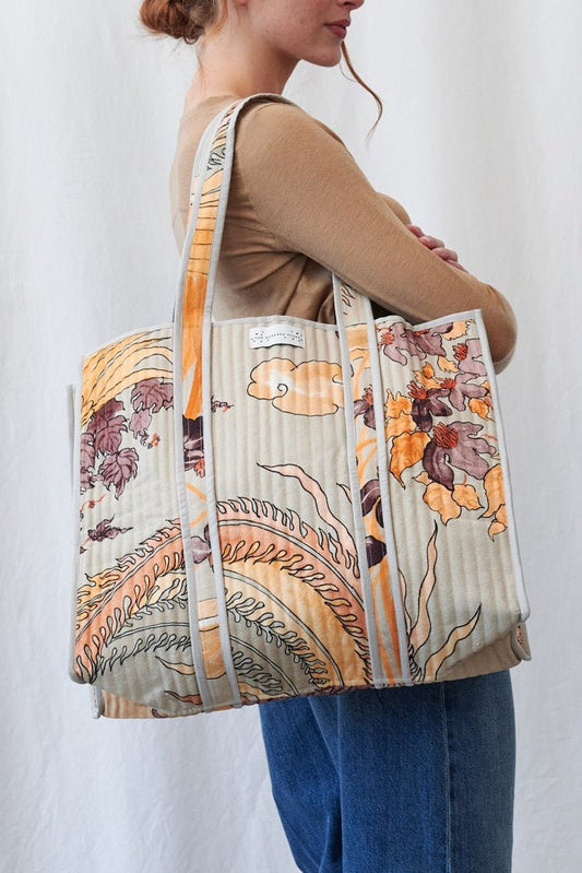 One Hundred Stars Phoenix Grey Canvas Quilted Tote Bag
