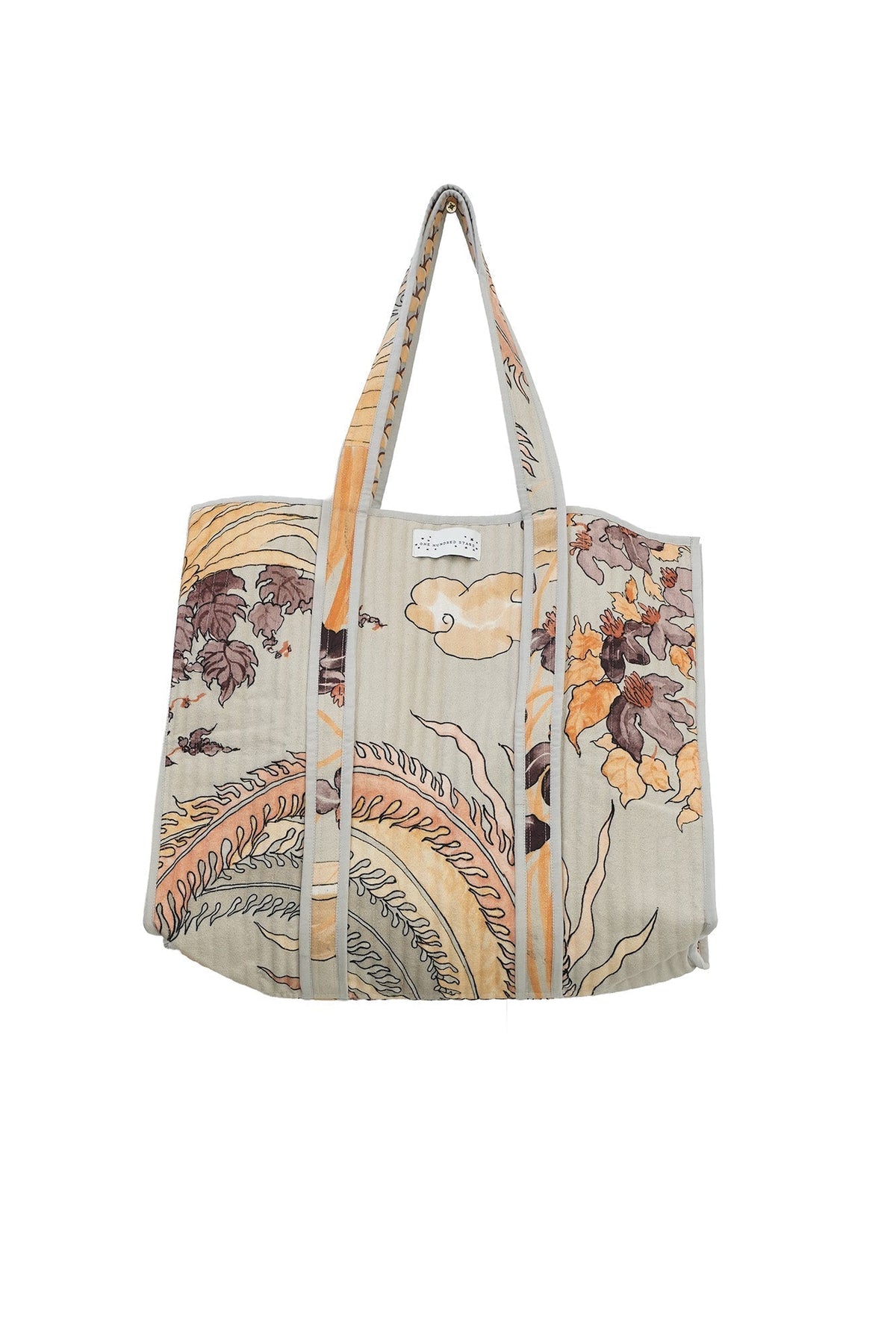Floral patterned tote bag on a white background