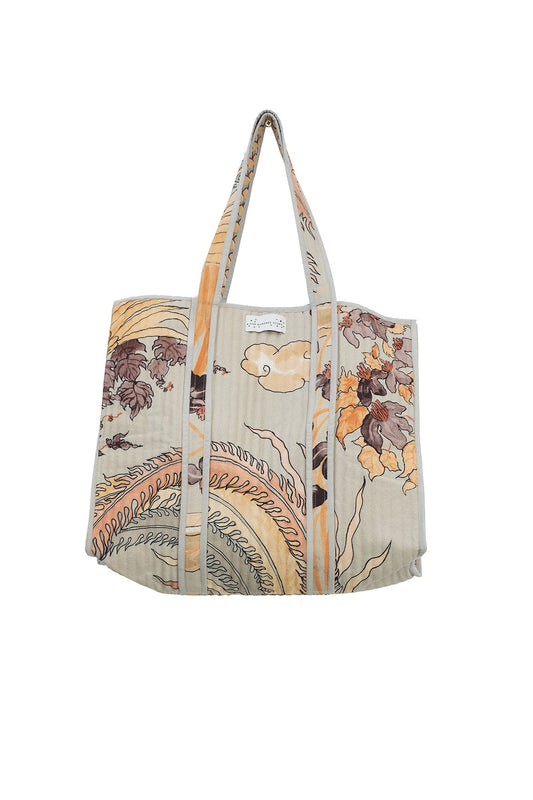 Floral patterned tote bag on a white background