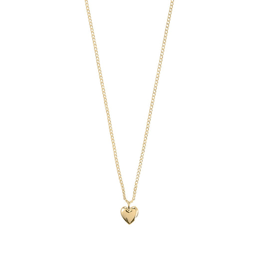 Pilgrim ALAIA necklace gold-plated. Gold heart-shaped pendant necklace on a white background