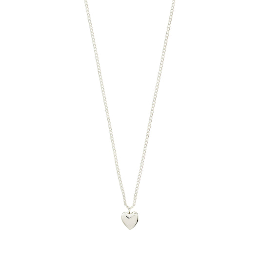 Pilgrim ALAIA necklace silver-plated. Silver heart-shaped pendant necklace on a white background