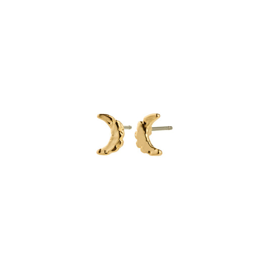 Pilgrim BETWEEN moon earrings gold-plated. Gold crescent moon earrings on a white background