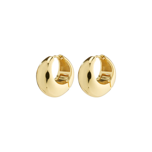 Pilgrim IOANNA chunky hoops gold-plated. Pair of gold hoop earrings on a white background