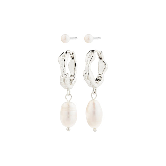 Pilgrim JONNE pearl earrings, 2-in-1 set, silver-plated