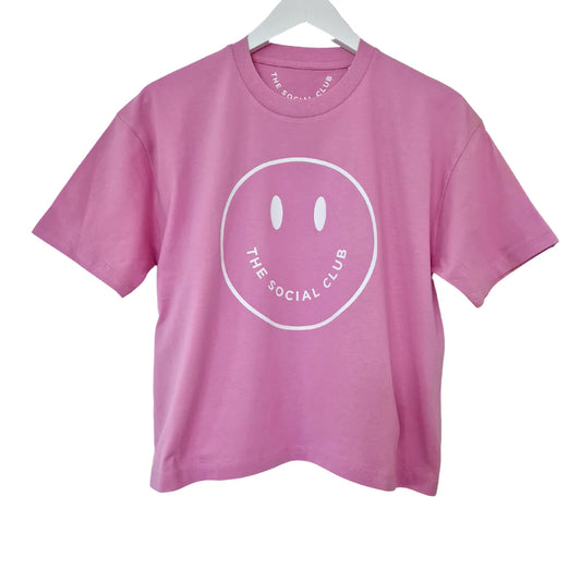 The Social Club London Bubble Gum T-shirt with White Smiley 100% Organic Cotton
