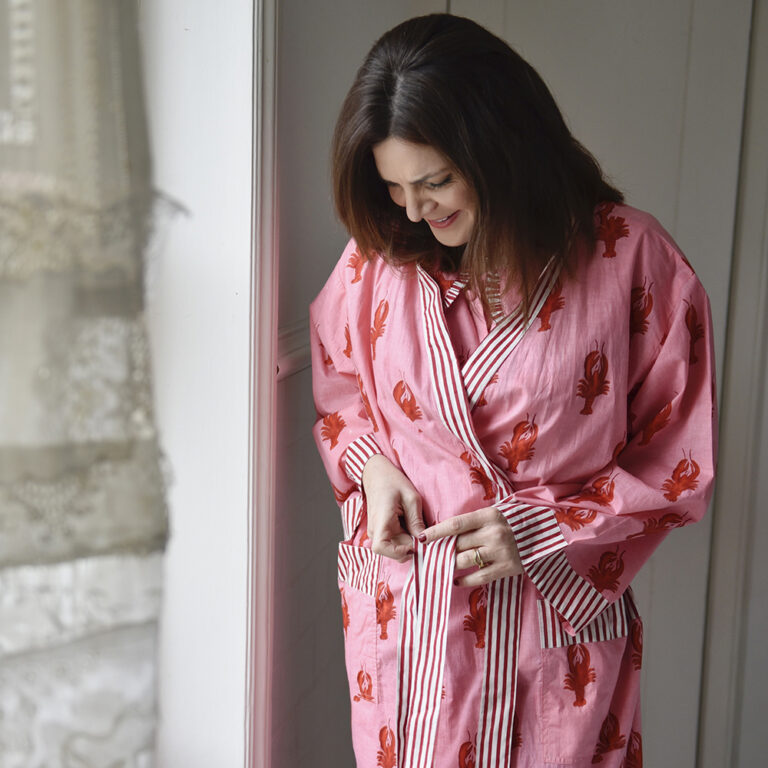 Powell Craft Pink & Red Lobster Print Dressing Gown