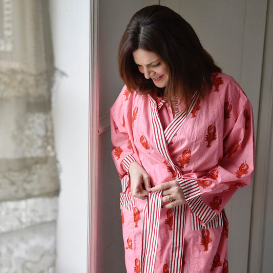 Powell Craft Pink & Red Lobster Print Dressing Gown