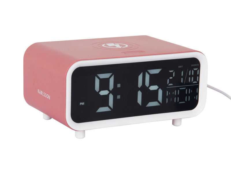 Present Time Alarm Clock Chunky LED w. Phone Charger in Rose Tan