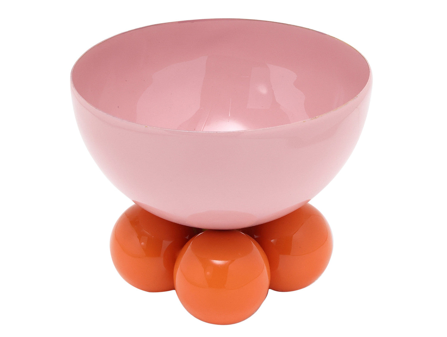 Present Time Double Funky Small Bowl in Soft Pink with Bright Orange feet