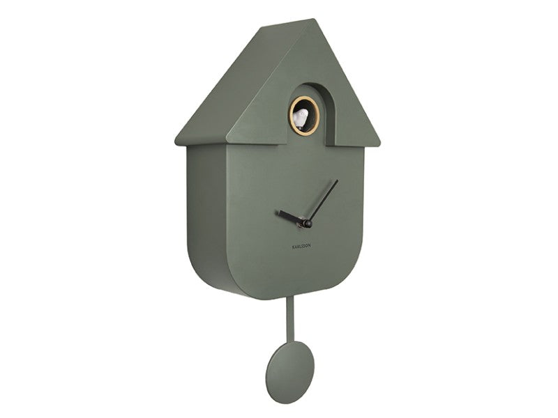 Present Time Wall Clock Modern Cuckoo in jungle Green