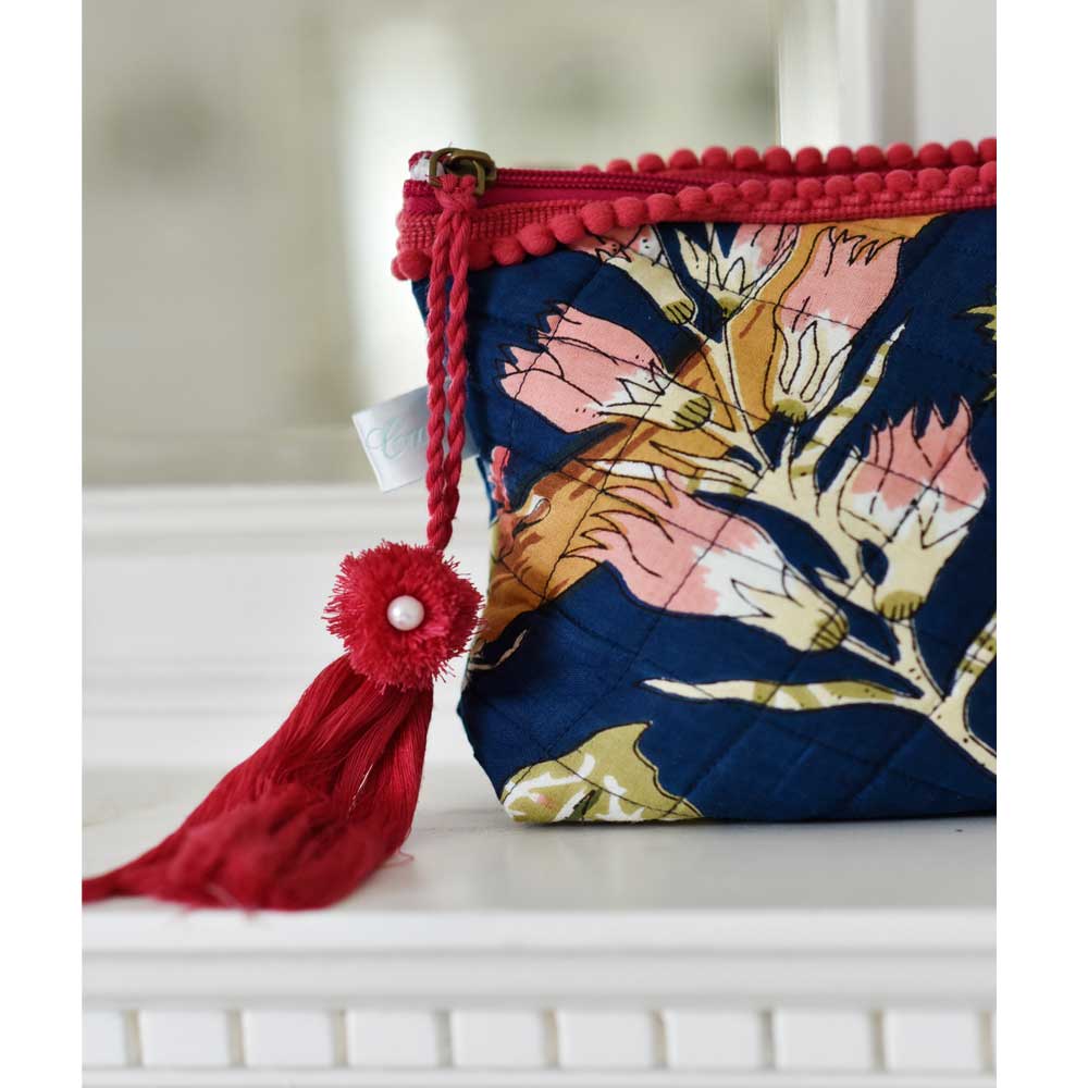 Powell Craft Blue Carnation Make up bag