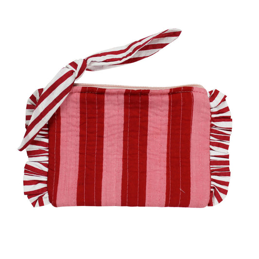 Powell Craft Pink & Red Lobster Print / Pink & Red Wide Stripe Print Quilted Coin Purse