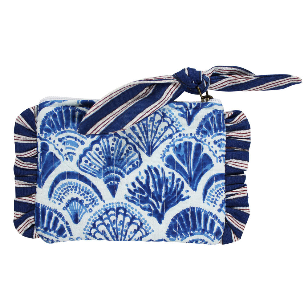 Powell Craft Blue & White Wide Stripe & Seashell Print Quilted Purse