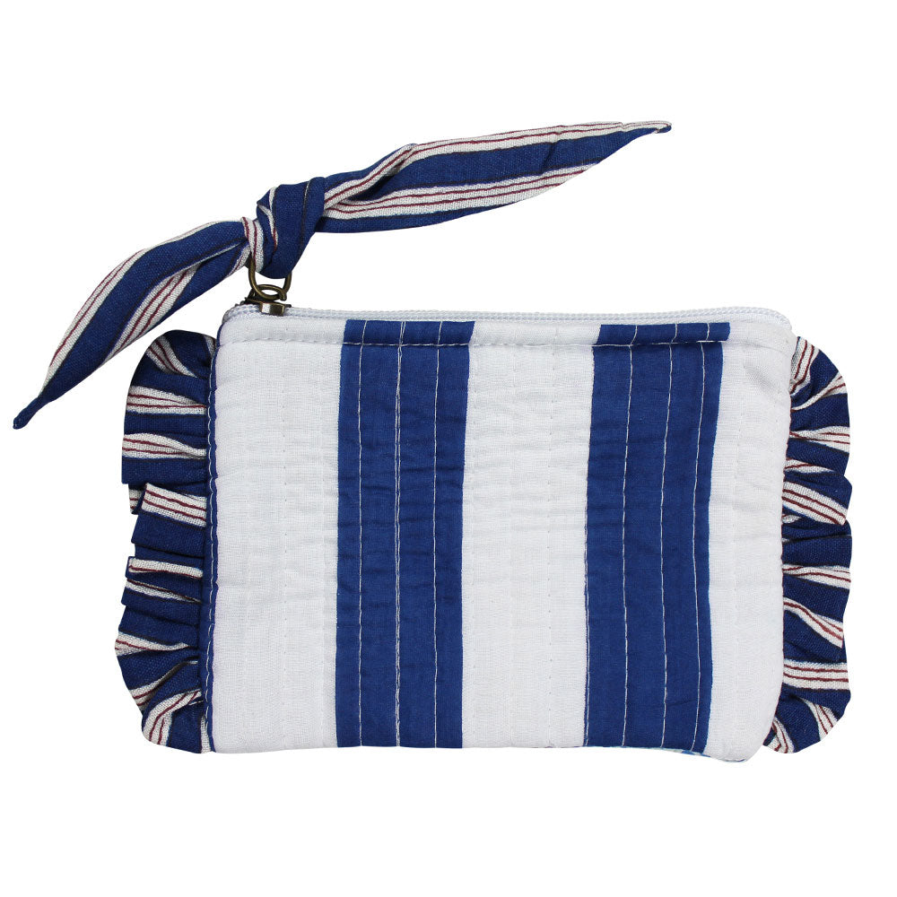 Powell Craft Blue & White Wide Stripe & Seashell Print Quilted Purse