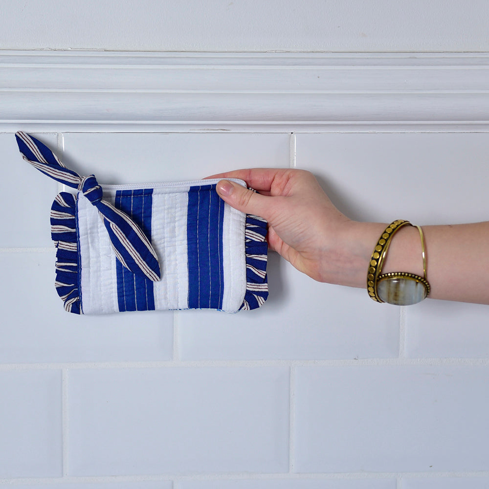 Powell Craft Blue & White Wide Stripe & Seashell Print Quilted Purse