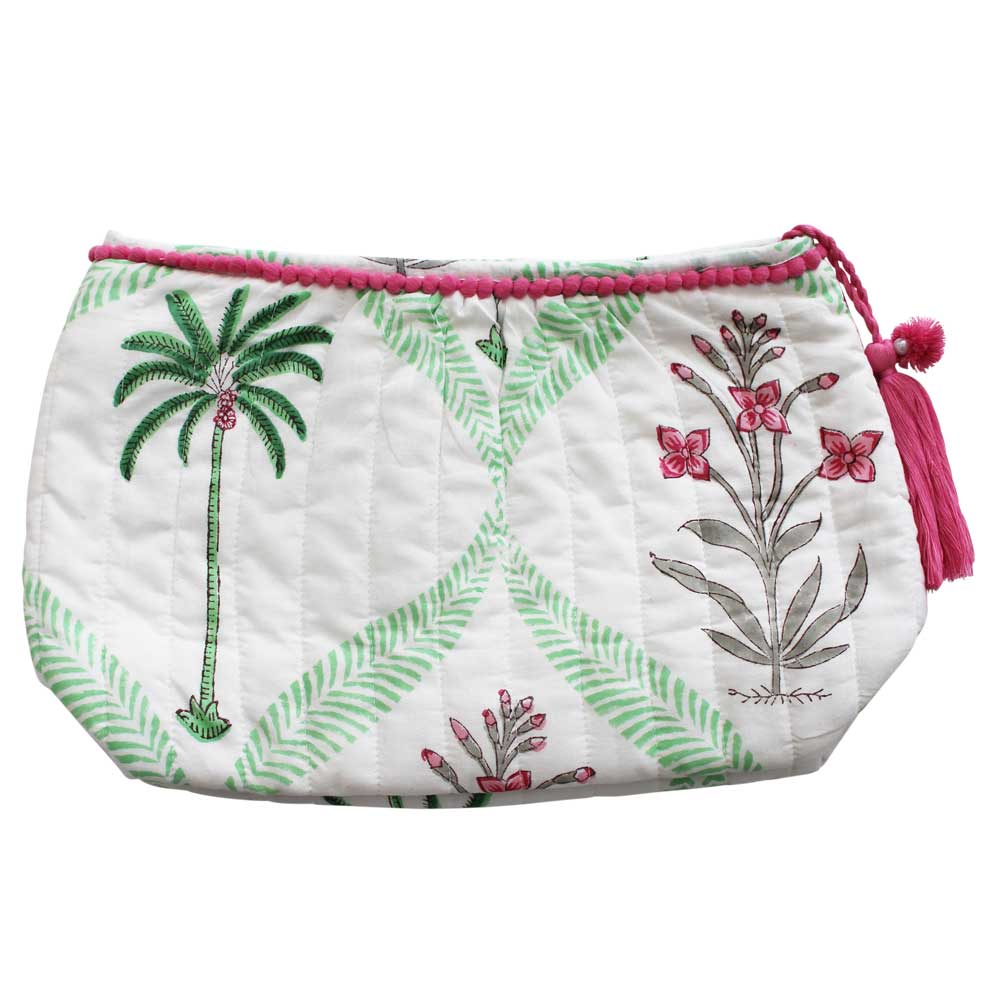 Powell Craft Floral Pink Palms Wash Bag - 100% Quilted Cotton