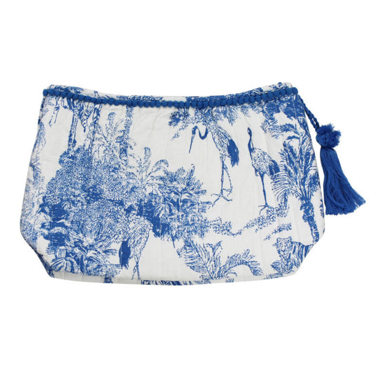 Powell Craft Blue & White Safari Toile De Jouy Print Lined Wash Bag