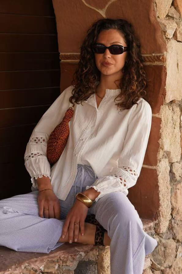 Freya Embroidered Cotton Blouse in White