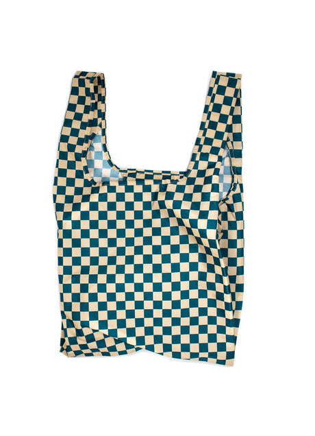 Kind Bag Checkerboard Teal & Beige Medium Reusable Bag