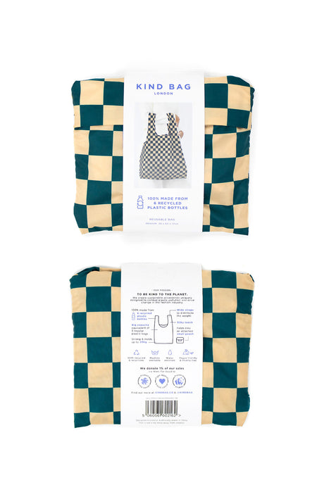 Kind Bag Checkerboard Teal & Beige Medium Reusable Bag