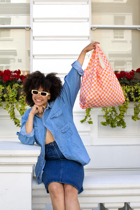 Kind Bag Checkerboard Pink & Orange Medium Reusable Bag