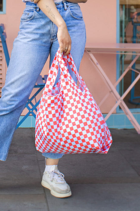 Kind Bag Checkerboard Red & Blue Medium Reusable Bag