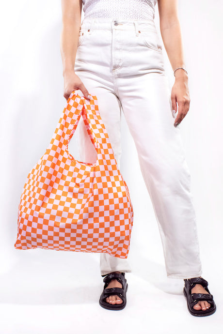 Kind Bag Checkerboard Pink & Orange Medium Reusable Bag