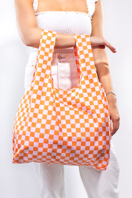 Kind Bag Checkerboard Pink & Orange Medium Reusable Bag