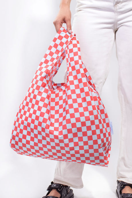 Kind Bag Checkerboard Red & Blue Medium Reusable Bag