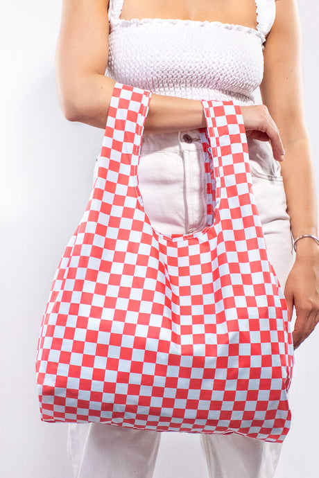 Kind Bag Checkerboard Red & Blue Medium Reusable Bag