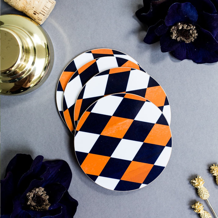 Toasted Crumpet Cobalt & Orche (Harlequin) Round Coaster