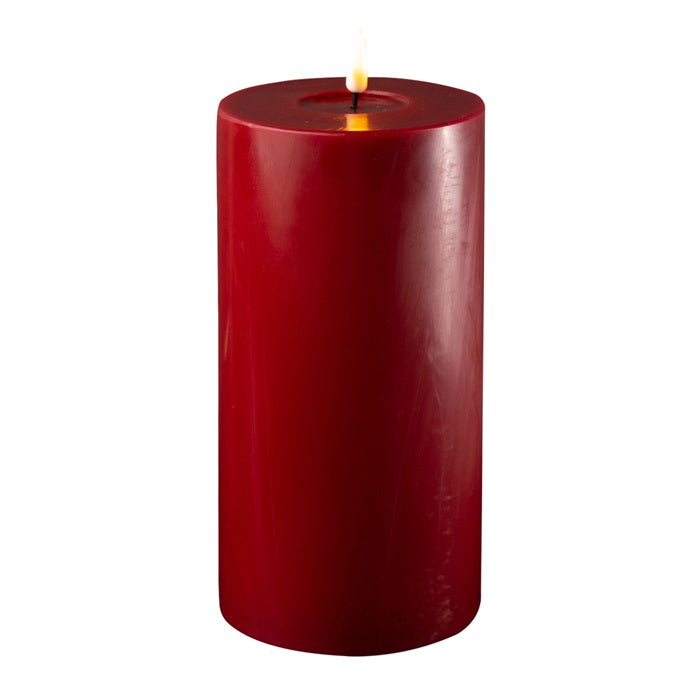 Flameless LED Tall chunky Pillar Candle 10 x 20cm in Bordeaux