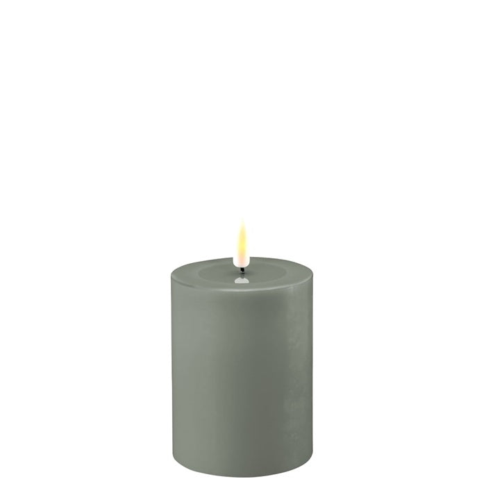 Deluxe Homeart LED pillar candle in salvie green 7.5cm x 10cm