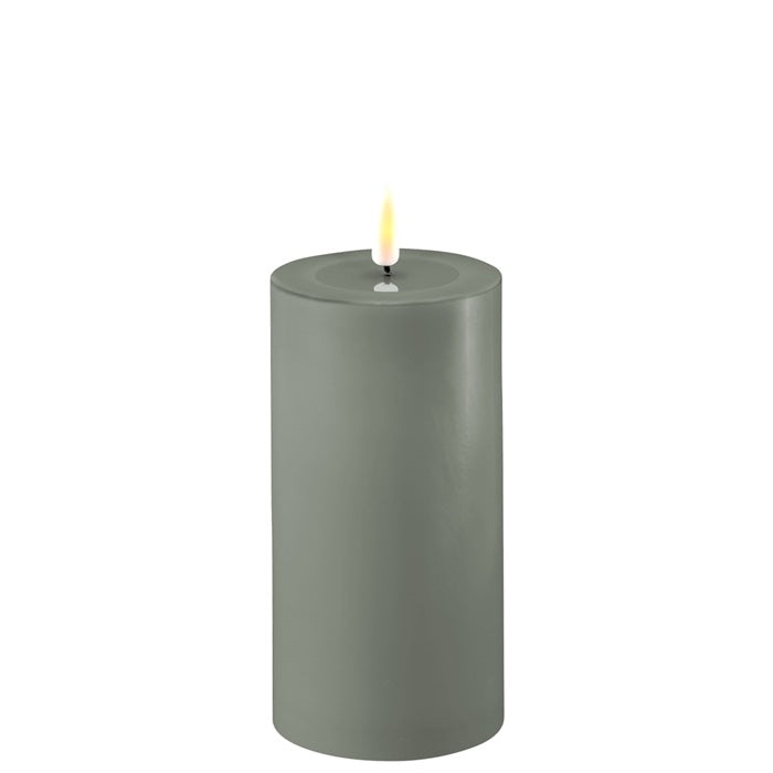 Flameless LED Medium 7.5 x 15cm  Pillar Candle - Salvie Green