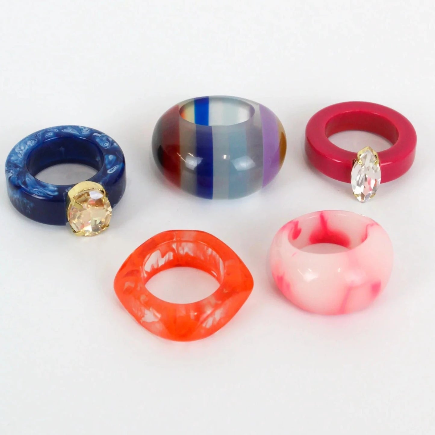 Chunky Resin Cocktail Rings in multi colours with warm tones